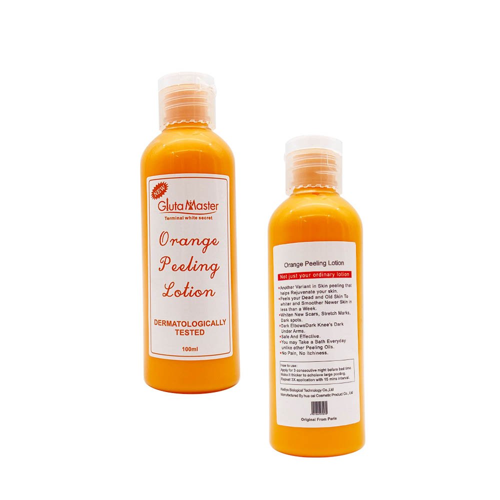 Gluta Master Orange Peeling Lotion – A premium skin exfoliating and brightening lotion infused with orange extract, designed to gently remove dead skin cells, fade dark spots, and promote a smooth, radiant complexion.