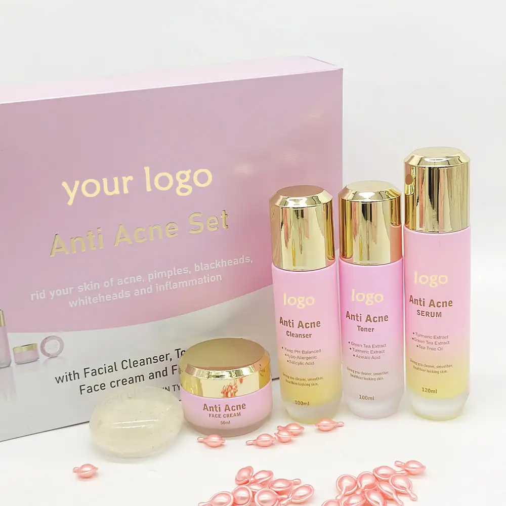 A Bulk Display Of The Organic Acne Treatment Skincare Set, Including Products Designed To Treat Acne, Dark Spots, And Wrinkles. Ideal For Wholesale Distribution To Skincare Retailers